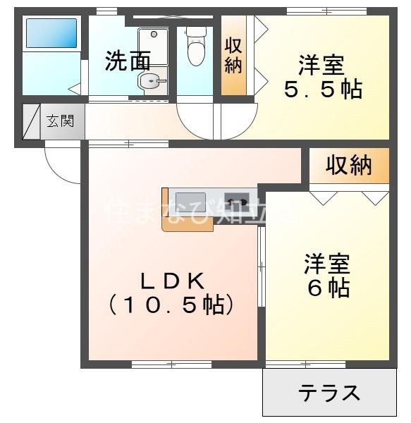 サンビレッヂさくらB(2LDK/1階)の間取り写真