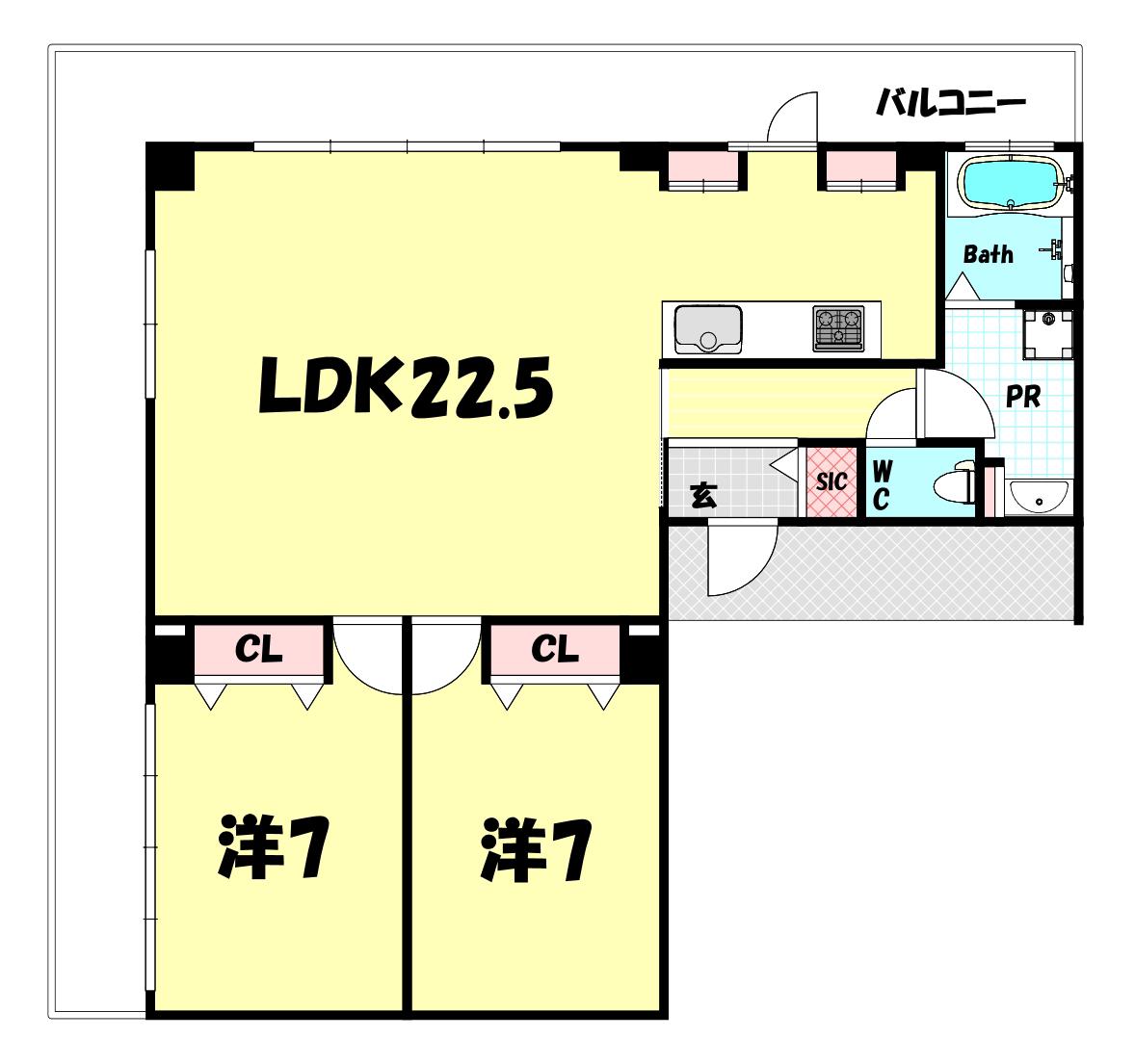 ソレイユ北野(2LDK/2階)の間取り写真