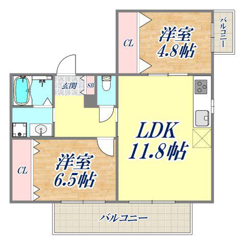 アイテラス甲南(2LDK/2階)の間取り写真