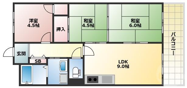 ヒシヒラ・リバーハイツ(3LDK/9階)の間取り写真
