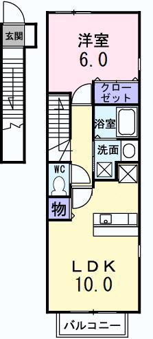 フェルト M(1LDK/2階)の間取り写真