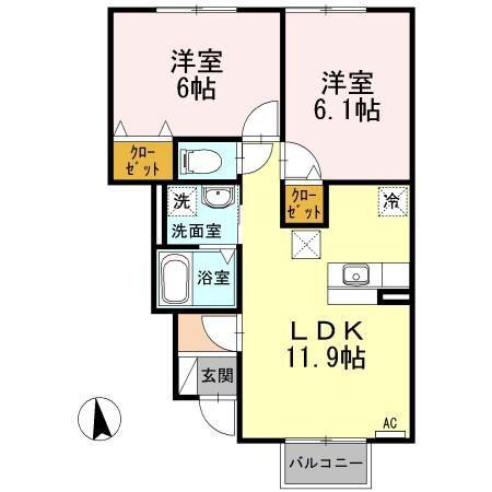 グランモア茜部(2LDK/1階)の間取り写真