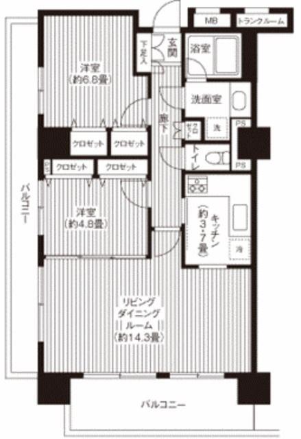 グランピラー高井戸(2LDK/10階)の間取り写真