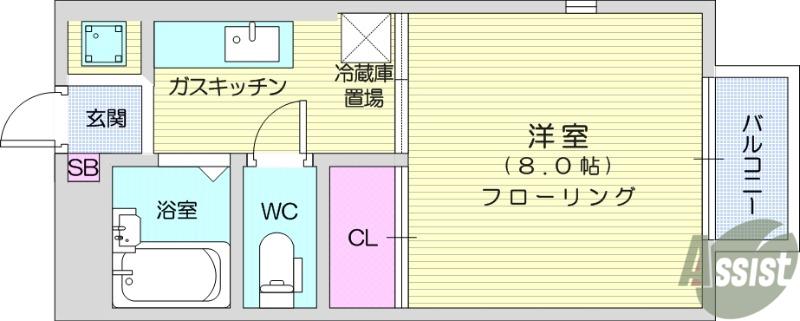 国見パーソナルⅥ(1K/2階)の間取り写真