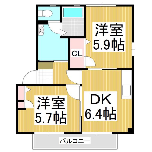 パティオ(2DK/2階)の間取り写真