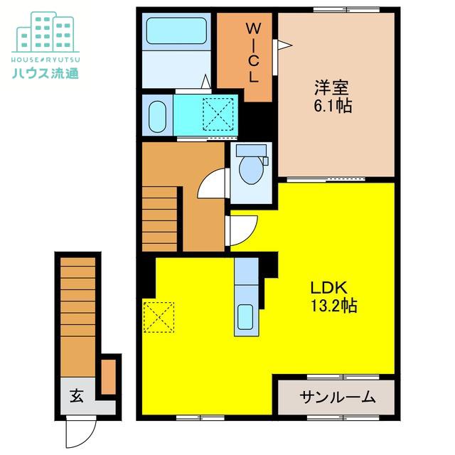リバーサイド鎗田(1LDK/2階)の間取り写真