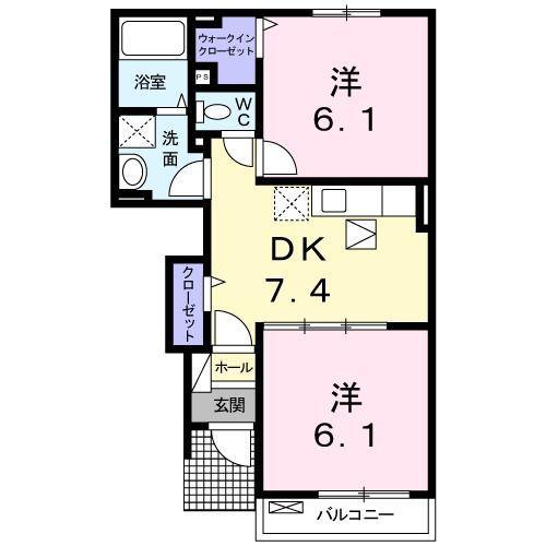 ピーノプリモII B(2DK/1階)の間取り写真