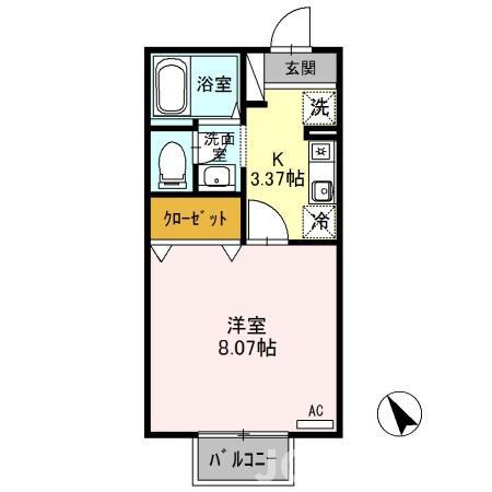フォレストコート(1K/1階)の間取り写真