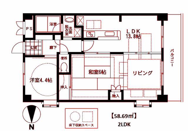 ルネス・エスパシオ(2LDK/5階)の間取り写真