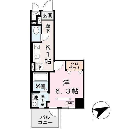 プリマベーラ神戸(1K/8階)の間取り写真