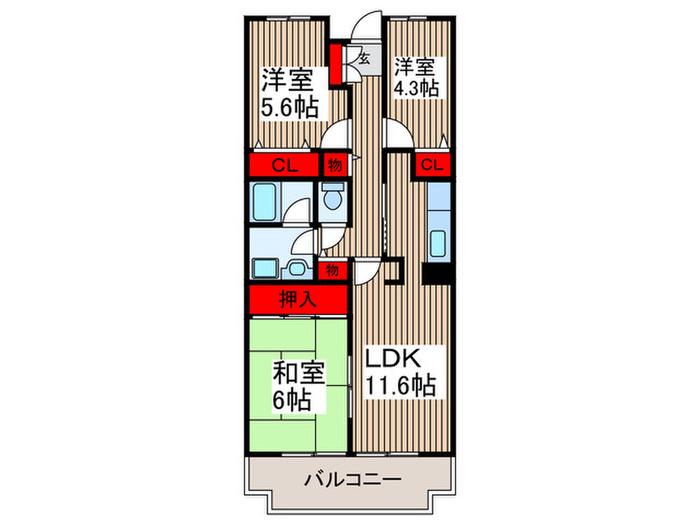 クレールメゾン(3LDK/2階)の間取り写真