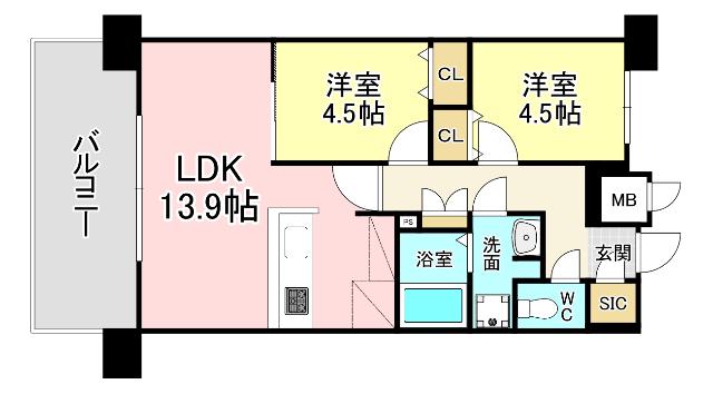 ラフィーネ香春口(2LDK/13階)の間取り写真