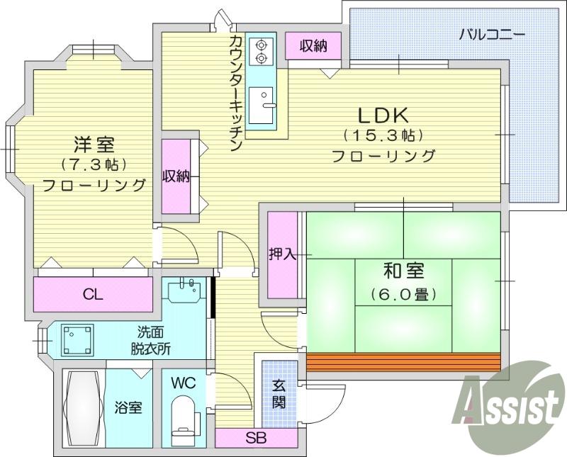 本町壱号館(2LDK/2階)の間取り写真