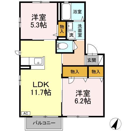 シャーメゾンIRIYA A(2LDK/2階)の間取り写真