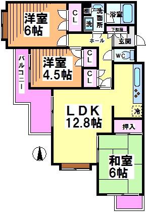 フラット浜田山A(3LDK/3階)の間取り写真