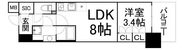 コンフォリア・リヴ北久宝寺Q(1LDK/12階)の間取り写真