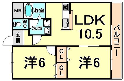 ハイツ八興(2LDK/1階)の間取り写真