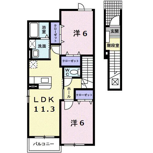 サンソーレA(2LDK/2階)の間取り写真