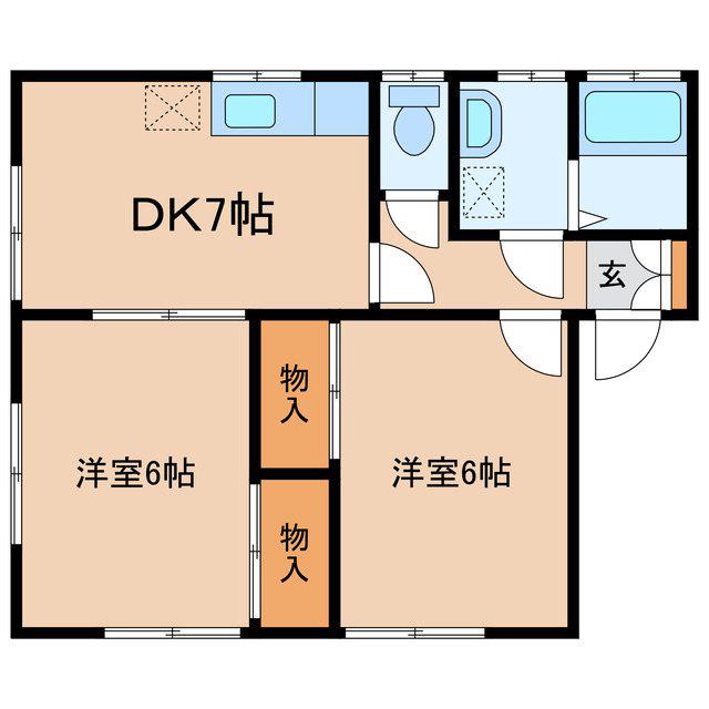 松岡ルーミー(2DK/1階)の間取り写真