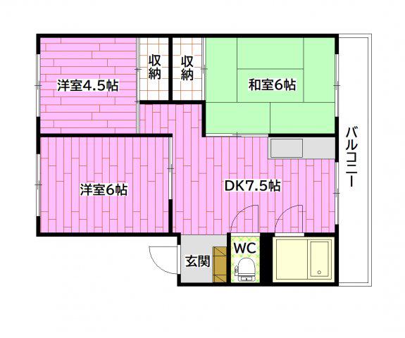 御堂マンション(3DK/1階)の間取り写真