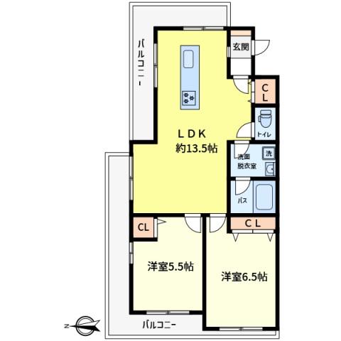 セザール高砂(2LDK/3階)の間取り写真