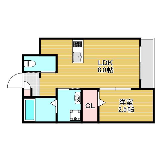 リアコート阪大前(1LDK/1階)の間取り写真
