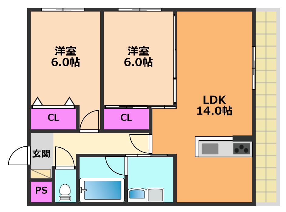 サニーコートサウス(2LDK/1階)の間取り写真