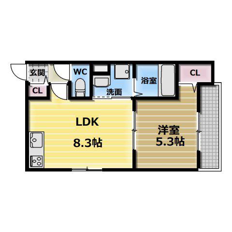 ALEGRIA若江本町ノース(1LDK/1階)の間取り写真