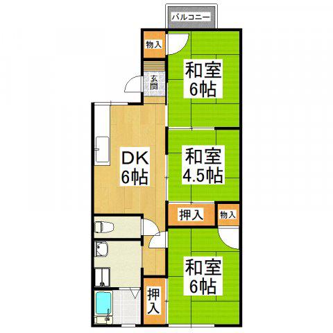シャトードイワネE(3DK/2階)の間取り写真