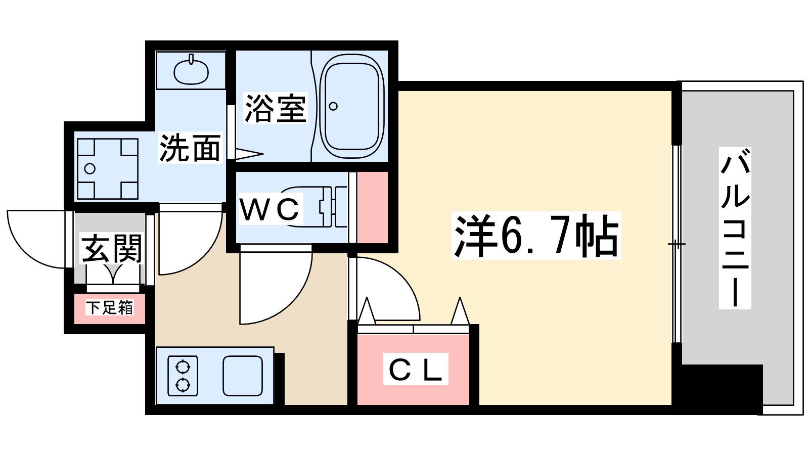アクアプレイス梅田3(1K/2階)の間取り写真