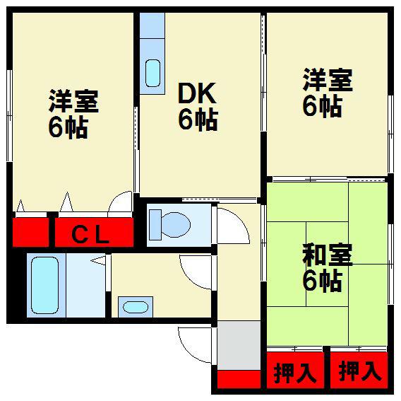 メイプルシャトーA棟(3DK/2階)の間取り写真