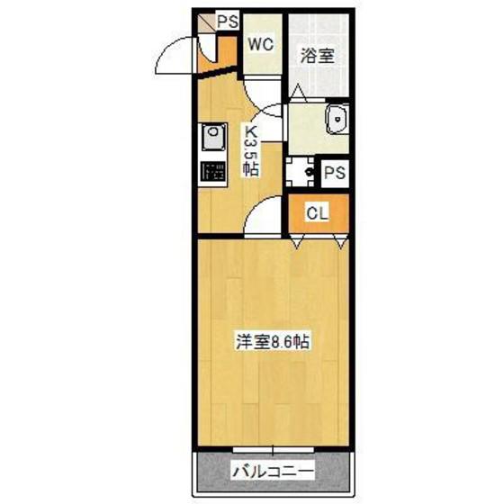 ECRAS(1K/3階)の間取り写真