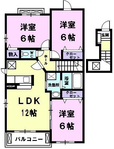 ファータル・K(3LDK/2階)の間取り写真