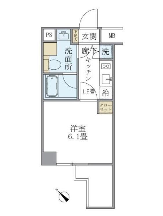 KDXレジデンス門前仲町(1K/2階)の間取り写真