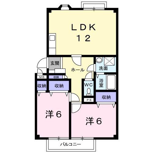 フォーナインハシモトA(2LDK/2階)の間取り写真