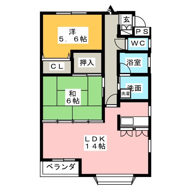 大岩桑原ハイツ(2LDK/1階)の間取り写真