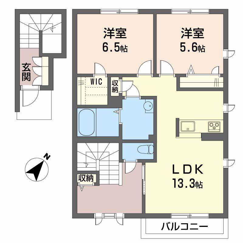 メゾン心(2LDK/2階)の間取り写真