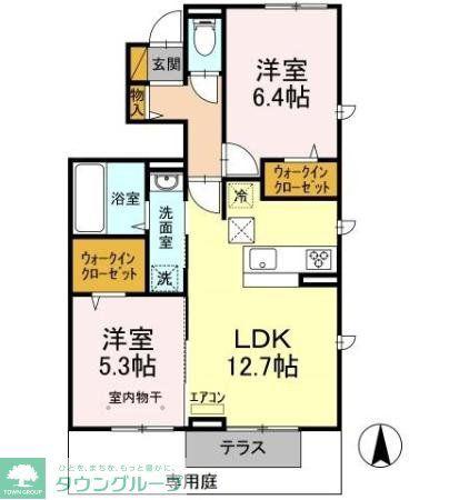 グランパルク B(2LDK/1階)の間取り写真