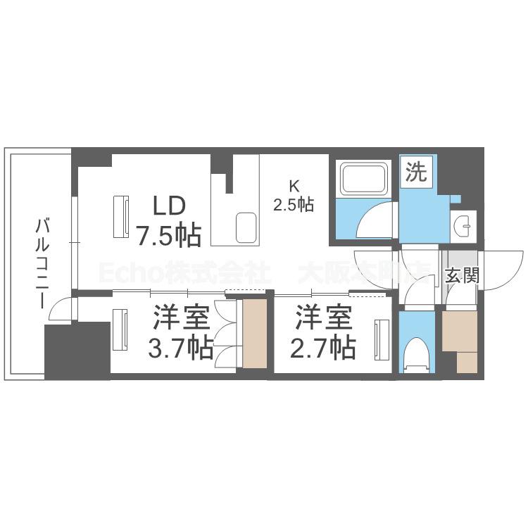 K-COURT谷町四丁目(2LDK/2階)の間取り写真