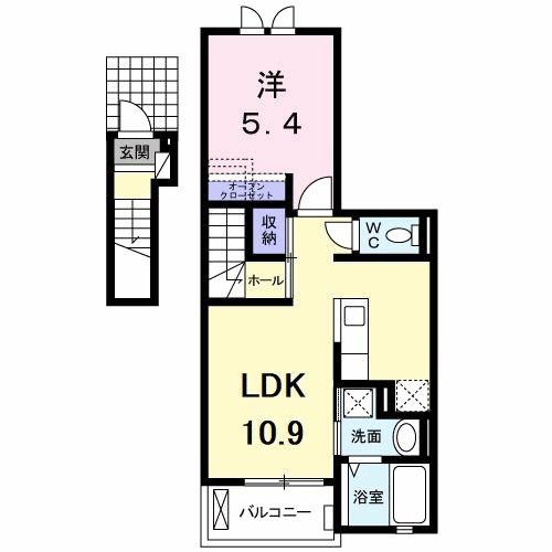 シエルブルー多摩(1LDK/2階)の間取り写真