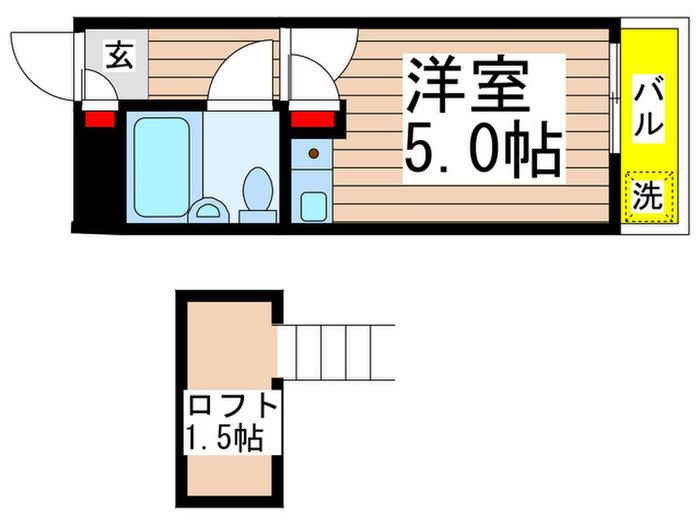 スリーエム(ワンルーム/2階)の間取り写真