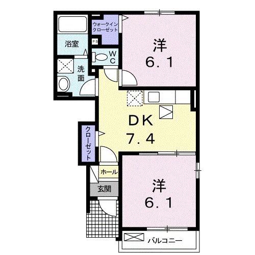 ノース プラシャーンティ(2DK/1階)の間取り写真