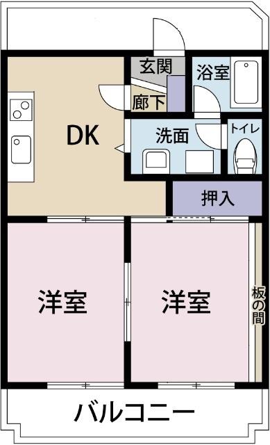 やまぼうしVILLAGEIII(2DK/3階)の間取り写真