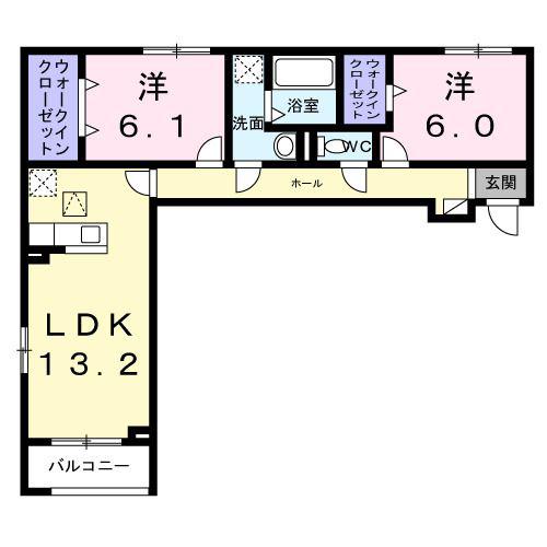富雄元町1丁目アパート(2LDK/1階)の間取り写真