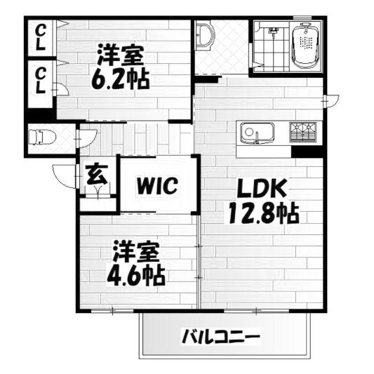 シャーメゾン谷町 A棟(2LDK/2階)の間取り写真