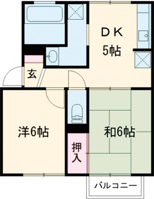 ロックヒルズII(2DK/1階)の間取り写真