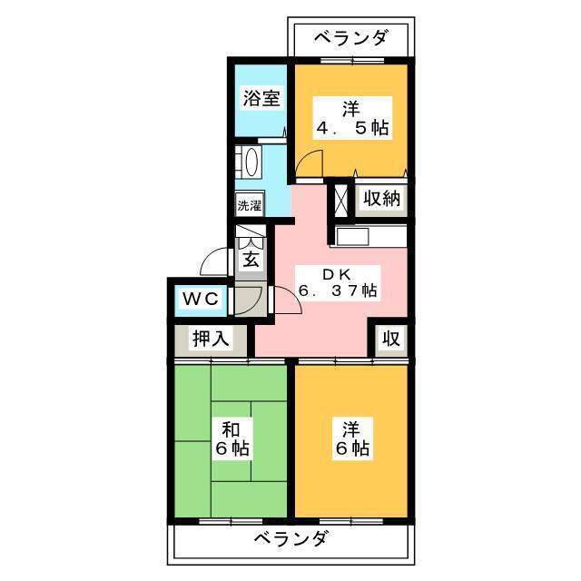 ハイツハーベスト(3DK/1階)の間取り写真