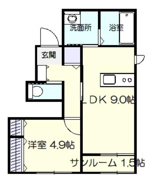 ファレノプシス 101 号(1LDK/1階)の間取り写真