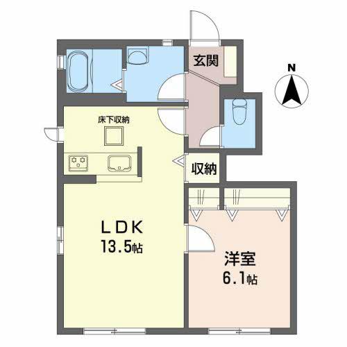 ハイネス国府B(1LDK/1階)の間取り写真
