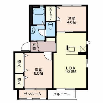 パストラルキノシタ(2LDK/1階)の間取り写真